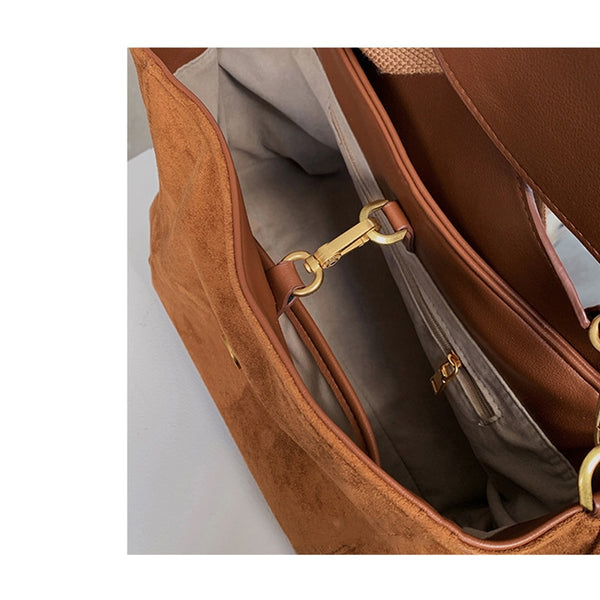 Nubuck PU Leather Flap Crossbody Vintage Big Capacity Shoulder Bag Wide Strap.