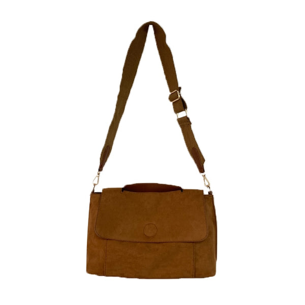 Nubuck PU Leather Flap Crossbody Vintage Big Capacity Shoulder Bag Wide Strap.