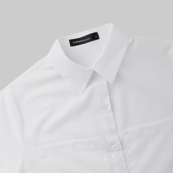 WhiteLapel Asymmetrical Split Long Tunic Tops Casual Oversize Blouses