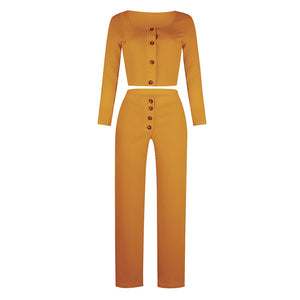 Ribbed 2 Two Piece Set Crop Tops and Pants Suit Long Sleeve