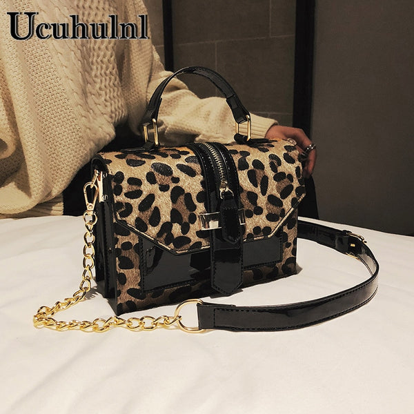 Leather Leopard Print Small Flap Bag