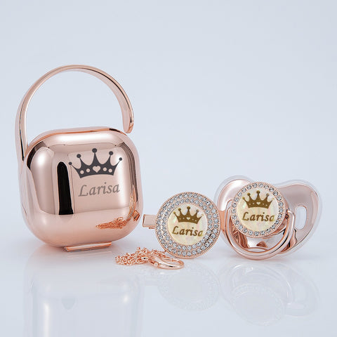 Rose gold bling pacifier and clip box set