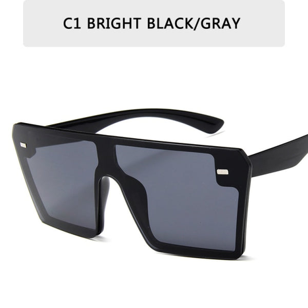 Oversized Square Flat Top Red Black Clear Lens Sunglasses.