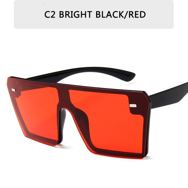 Oversized Square Flat Top Red Black Clear Lens Sunglasses.