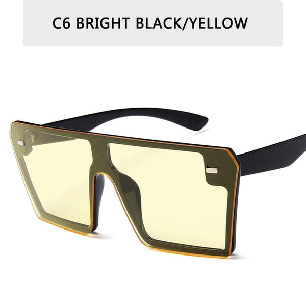 Oversized Square Flat Top Red Black Clear Lens Sunglasses.