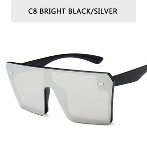 Oversized Square Flat Top Red Black Clear Lens Sunglasses.